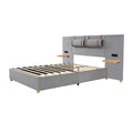 Queen Upholstered Platform Bed, Two Outlets And Usb Charging Ports On Both Sides, Two Bedside Pillows, Storage Shelves, Velvet,Gray Queen Gray Mdf Lvl