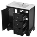 30 Inch Bathroom Vanity Cabinet With Ceramic Basin, 3 Drawers And Adjustable Shelves Black Bathroom Solid Wood Mdf