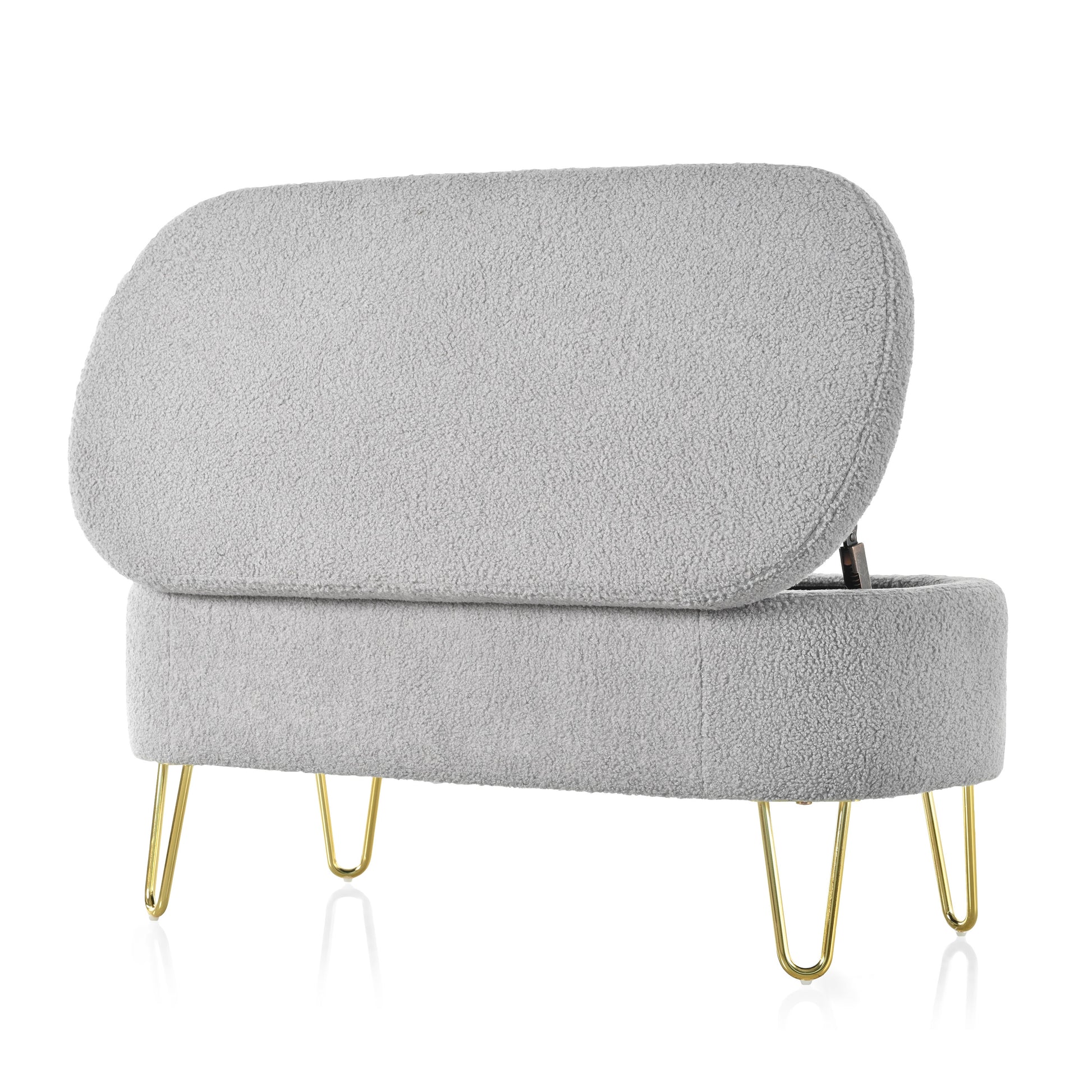 Oval Storage Bench For Living Room Bedroom End Of Bed, Upholstered Storage Ottoman Entryway Bench With Metal Legs,Grey Wood Primary Living Space Solid Grey Pine With Storage Grey Polyester Polyester Or Polyester Blend Backless Modern Oval Flip Top