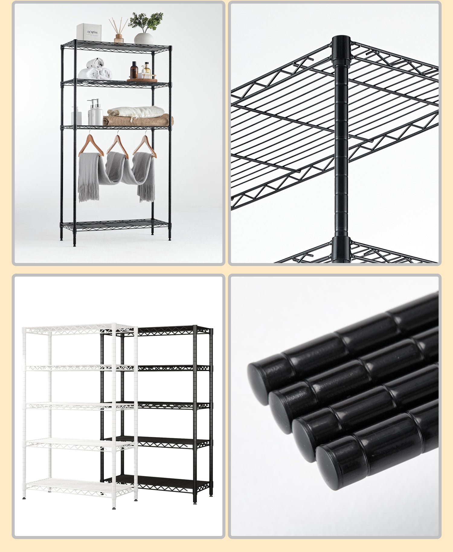 Wire Shelving Metal Storage Rack Adjustable Shelves, Standing Storage Shelf Units For Laundry Bathroom Kitchen Pantry Closet Black, 35.7L X 14W X 71H Black Primary Living Space Metal Adjustable Shelves Metal