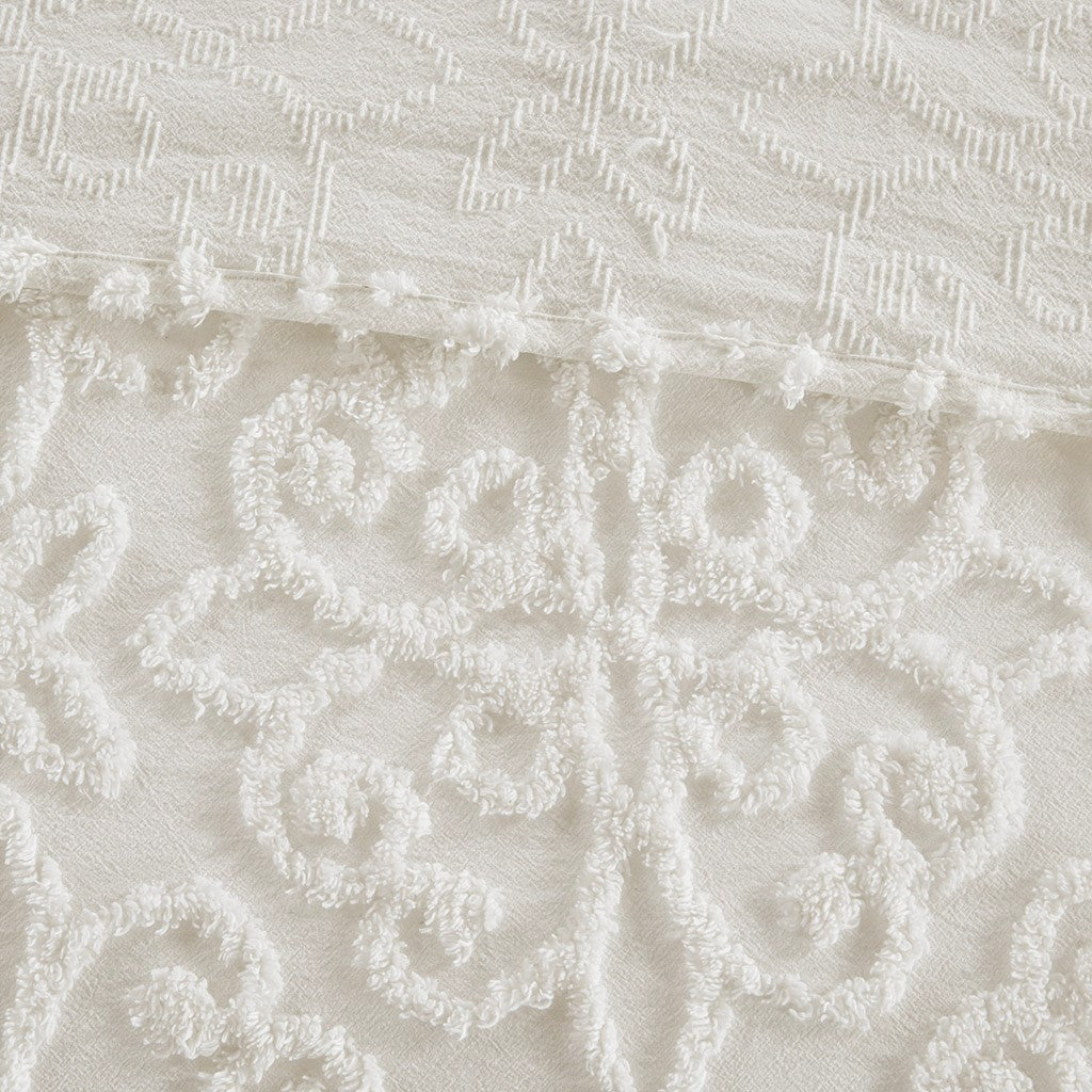 3 Piece Tufted Cotton Chenille Bedspread Set Off White Full Queen Off White Cotton