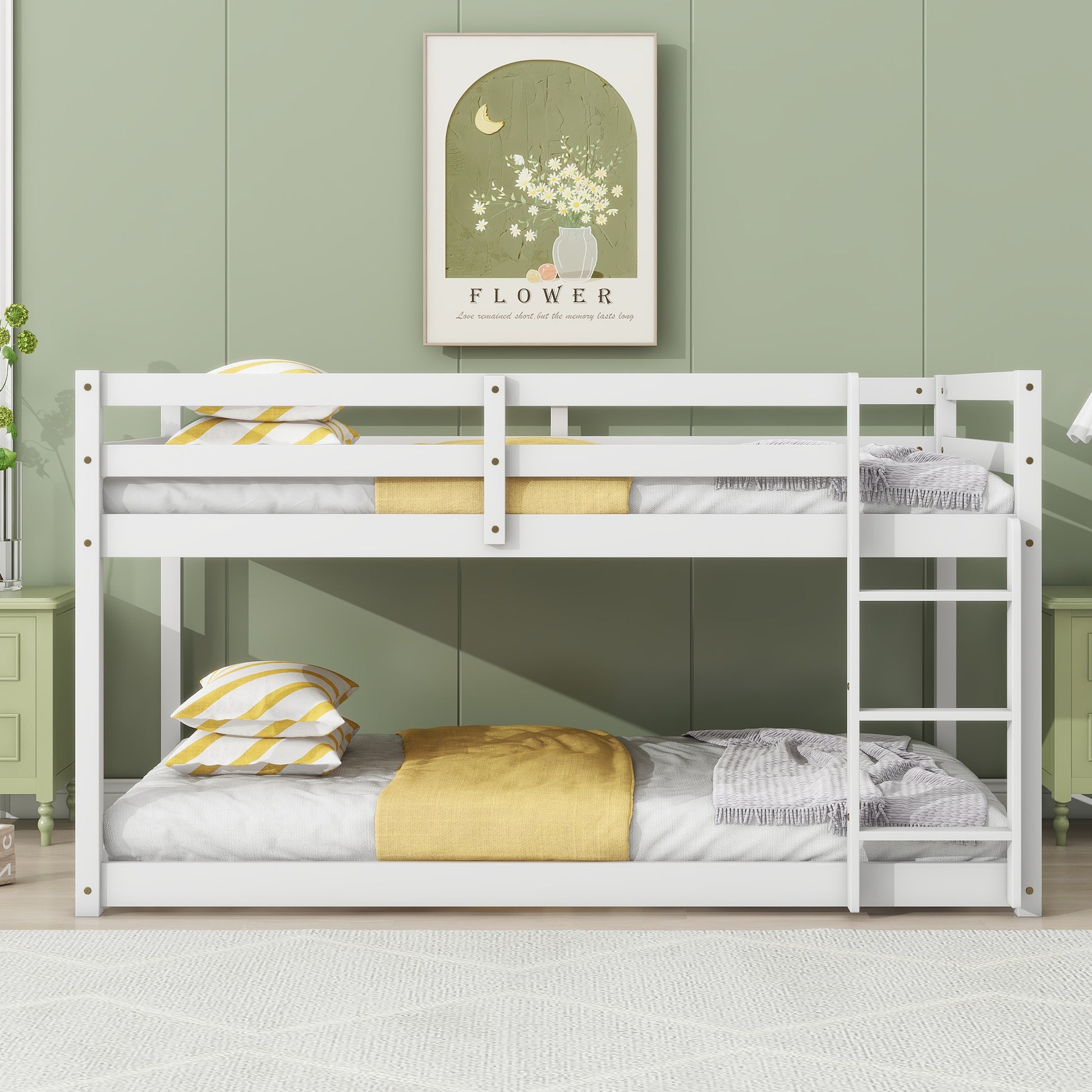 Solid Woodensolid Rubber Wooden Twin Over Twin Loft Bed With Ladder ,Upper And Bottom Bed Platforms Crafted With Strengthened Slats, White Twin White Rubber Wood