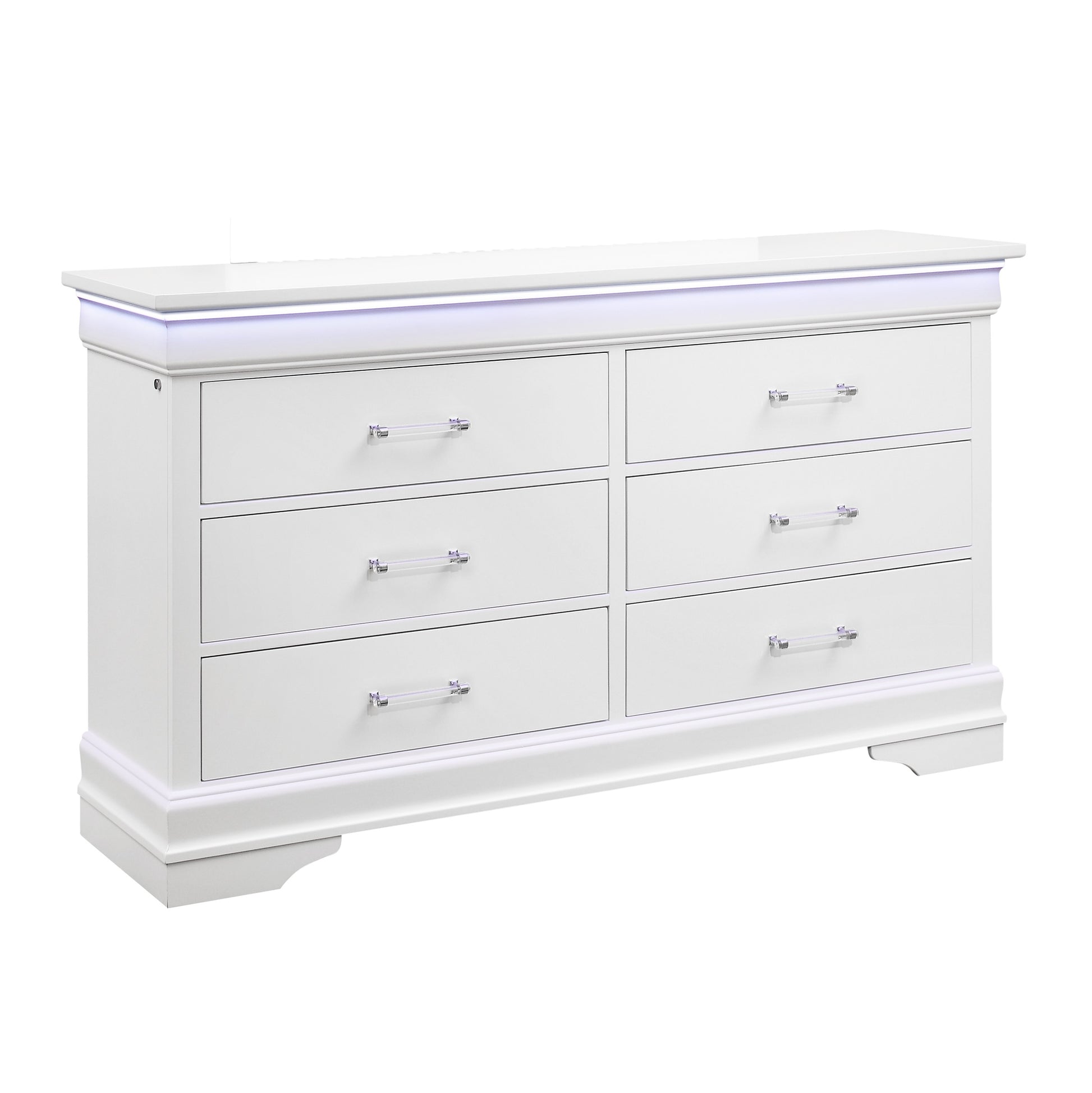 Charlston White Dresser With Led White Solid Wood Mdf