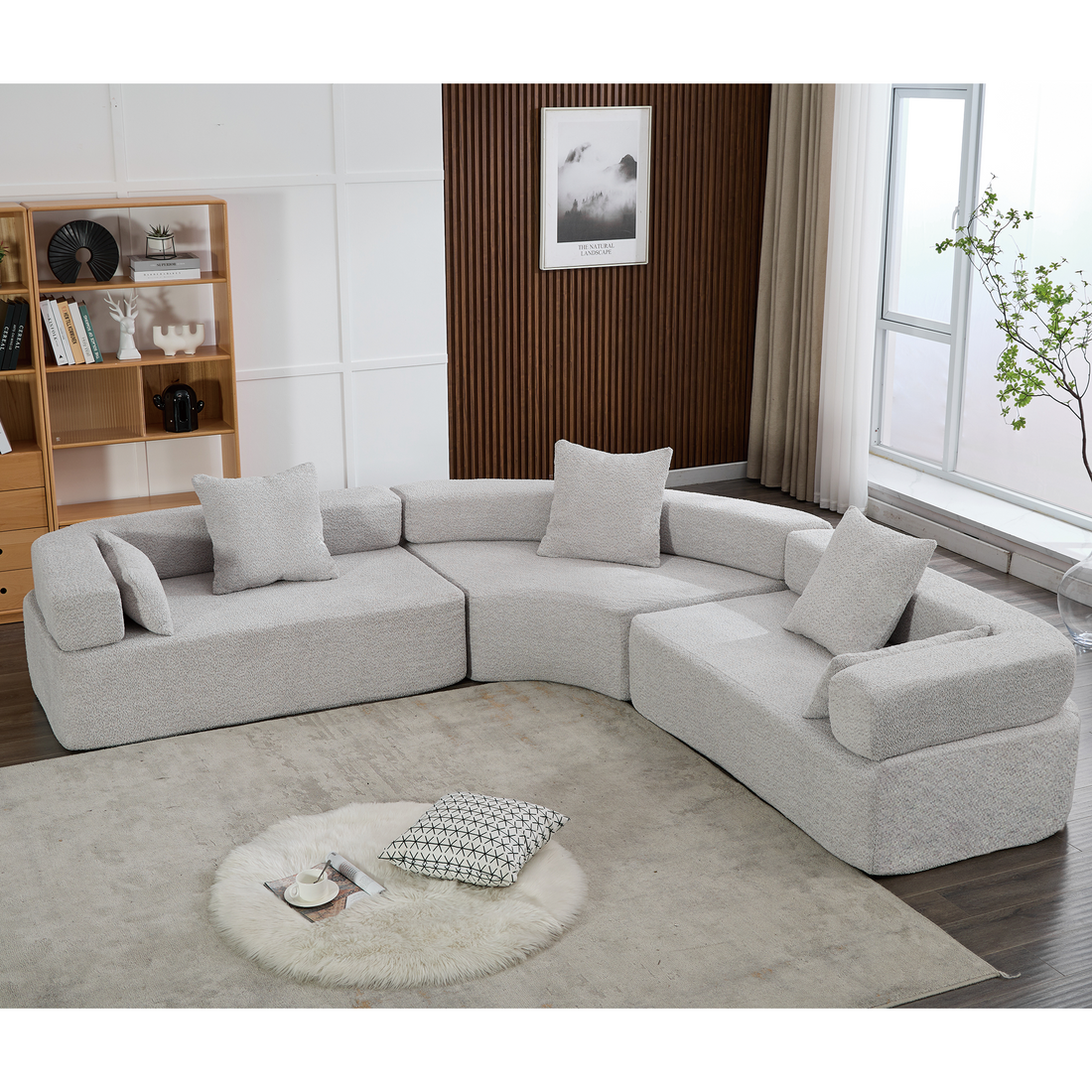 Arrived Oversized Combination Sofa,Curved Sofa,Upholstered 4 Seater Couch For Living Room, Modern Modular 3 Piece Free Combination, Semicircular Modular Sofaboucle, Gray Gray Polyester Primary Living Space Soft Tight Back Modern Square Arms Foam