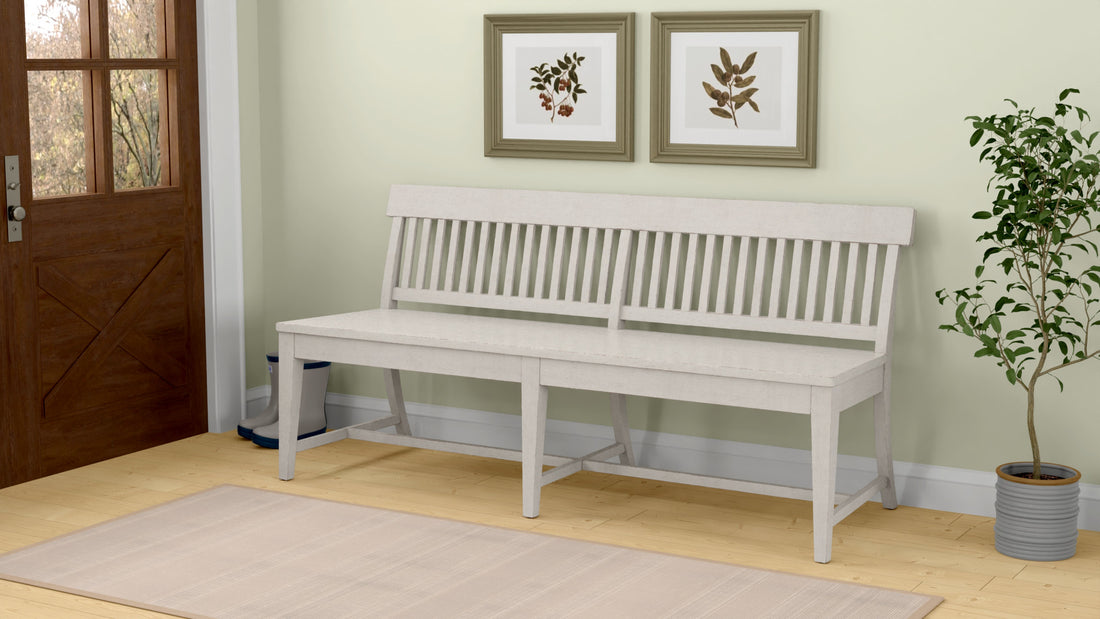 Haidel White Dining Bench White Solid Wood