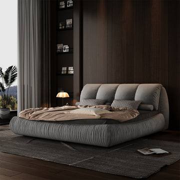 King Size Luxury Upholstered Platform Bed With Oversized Padded Backrest And Solid Wood Frame,Suitable For Multiple Heights Of Mattresses,Grey Old Sku:W1885S00007 Box Spring Not Required King Grey Wood Pine Solid Wood