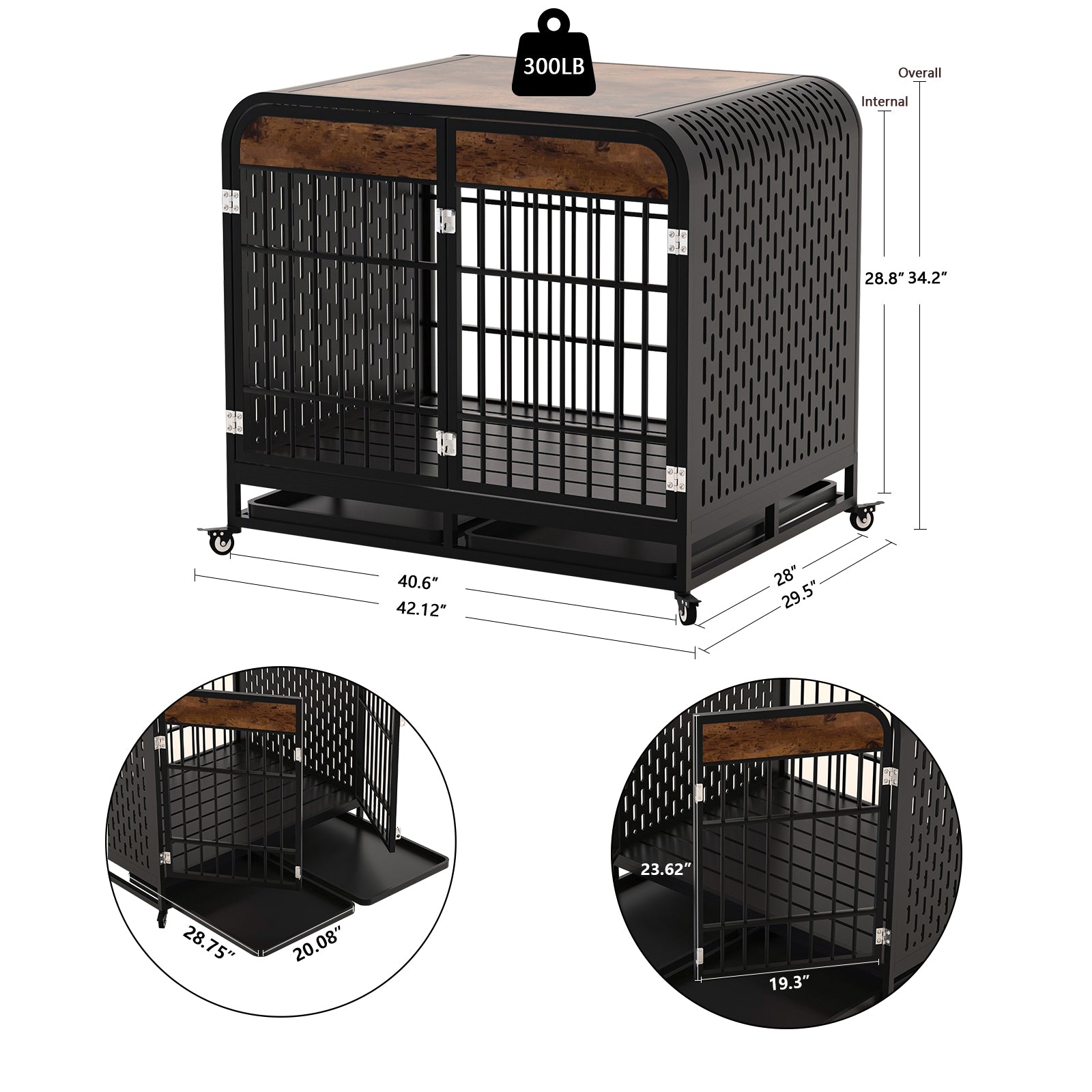 Heavy Duty Dog Crate Furniture Wooden Table Pet Dog Cage Kennel House Indoor Side End Table Decor With Removable Trays And Lockable Wheels For Medium And Large Dogs 42" Brown Brown Outdoor Kennel Large 41 70 Lbs Mdf Steel