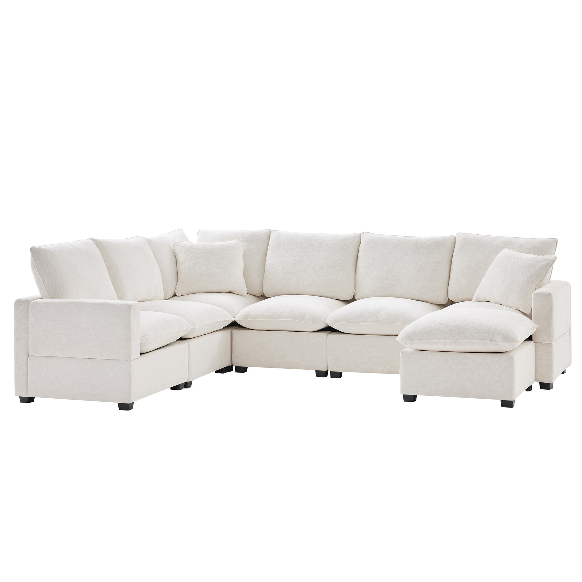 110*84" Modern U Shape Modular Sofa, 7 Seat Chenille Sectional Couch Set With 2 Pillows Included, Freely Combinable Indoor Funiture For Living Room, Apartment, Office, 2 Colors White Chenille 7 Seat