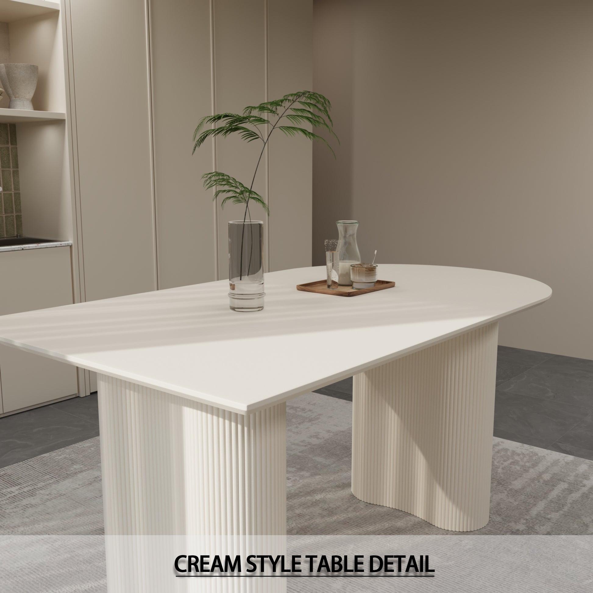 63 "Modern Fashion Mdf Cream Style Coffee Table And Irregular Side Table, 4 8 Person Dining Table, Thick Engineering Wood Round Wave Table Legs, Home Kitchen Thick Elegant Cream White Table Top Cream White Mdf