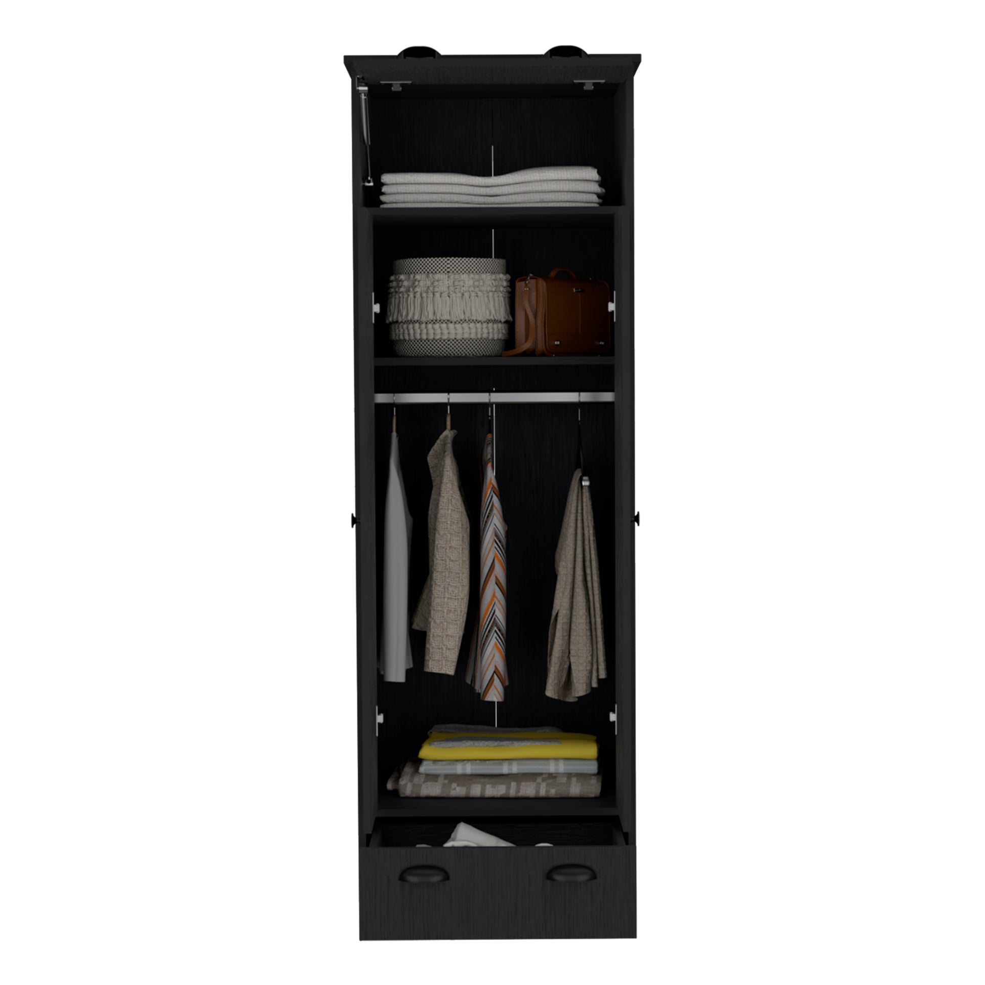 Falkland Armoire With 1 Drawer And 1 Hinged Drawer With Handles Black Bedroom Modern Particle Board