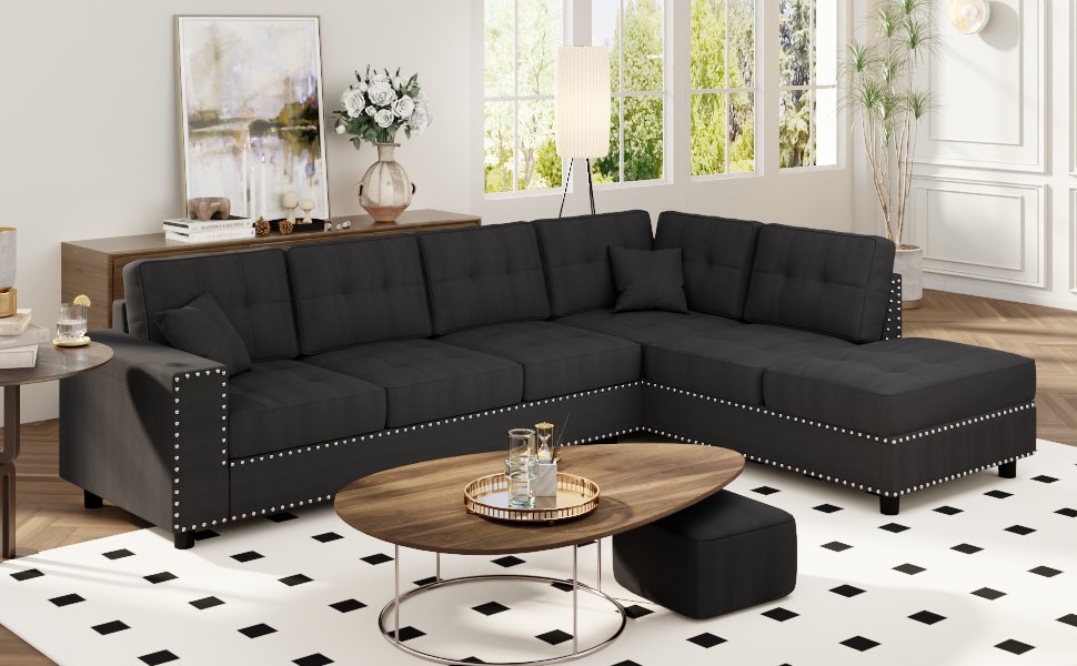 109.2''L Shaped Modular Sectional Sofa With Removable Back Cushions And 2 Pillows, Suitable For Living Rooms, Offices, And Apartments Dark Gray Polyester 5 Seat