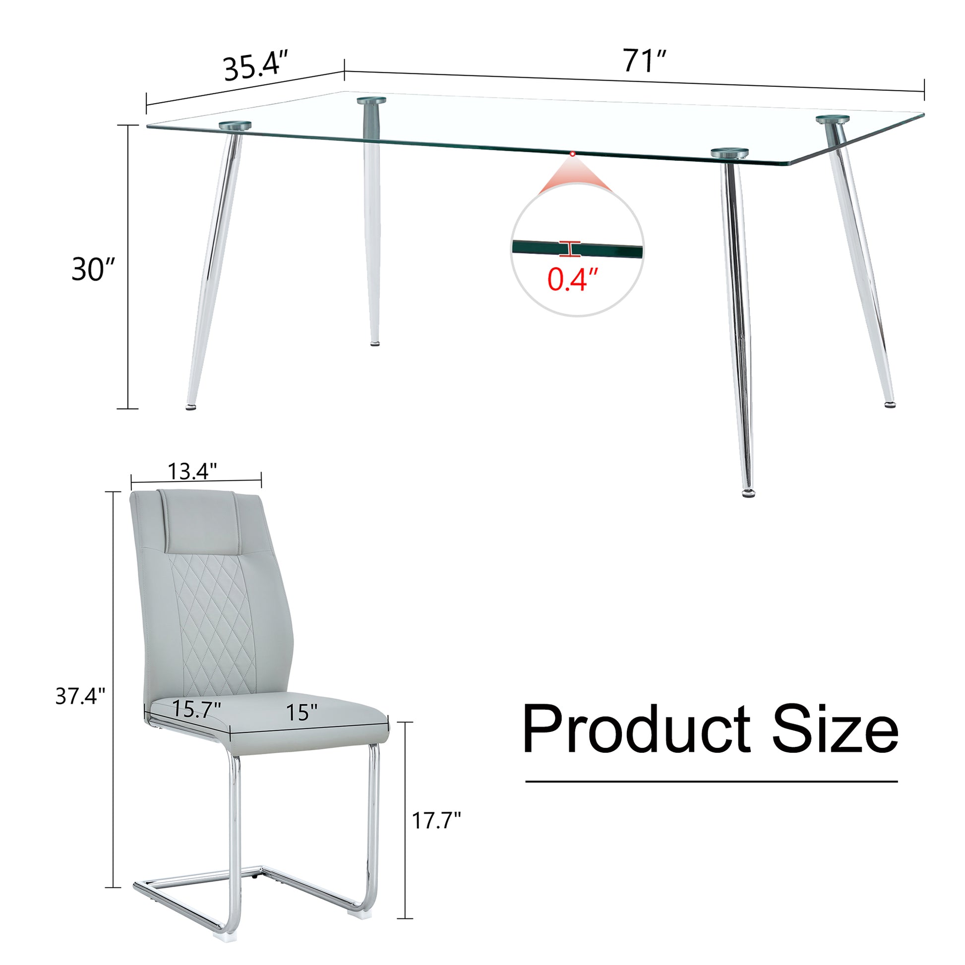 Table And Chair Set.Modern Rectangular Glass Dining Table With A Tempered Glass Tabletop And Silver Metal Legs, Paired With Multiple Chairs Designed With Pu Cushions And Silver Metal Legs. Gray Silver Seats 8 Tempered Glass