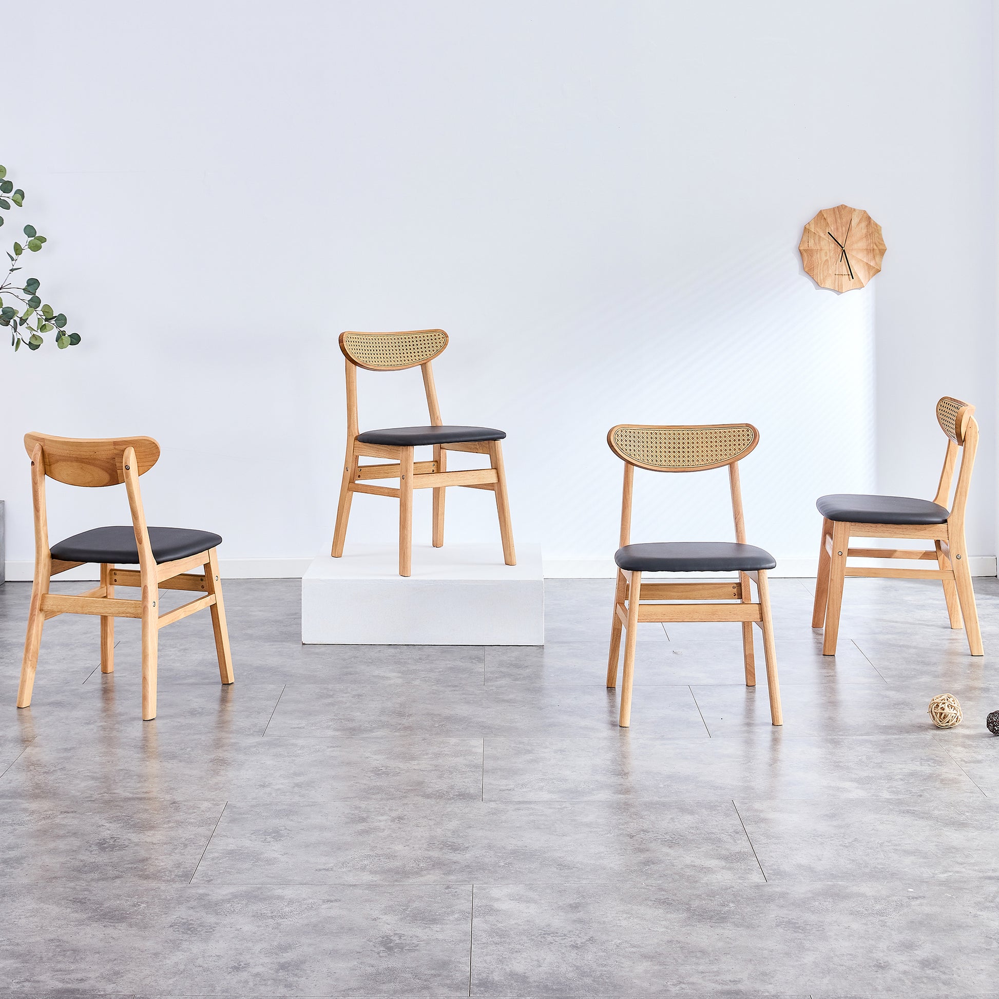 4 The Stylish And Durable Solid Wood Dining Chair, Small Curved Back, Pu Cushion, And Beautiful Shape Match Perfectly With Any Room And Everyday Use Wood Set Of 4 Or More Rubber Wood