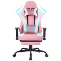 Game Chair, Ergonomiy Designed Computer Chair With Headrest And 2D Armrests, Waist Pillow Electronic Lounge Chair With Vibration Massage Function, Competitive Chair Iron Pink Cotton Leather