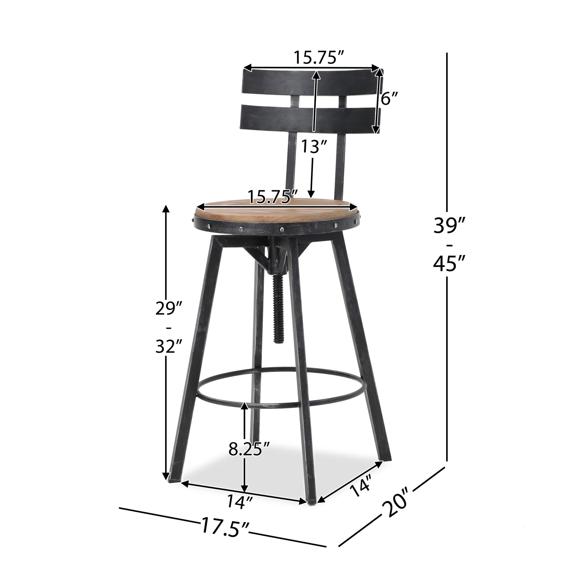 Metal Chair With Wooden Seat Antique Black Metal & Wood