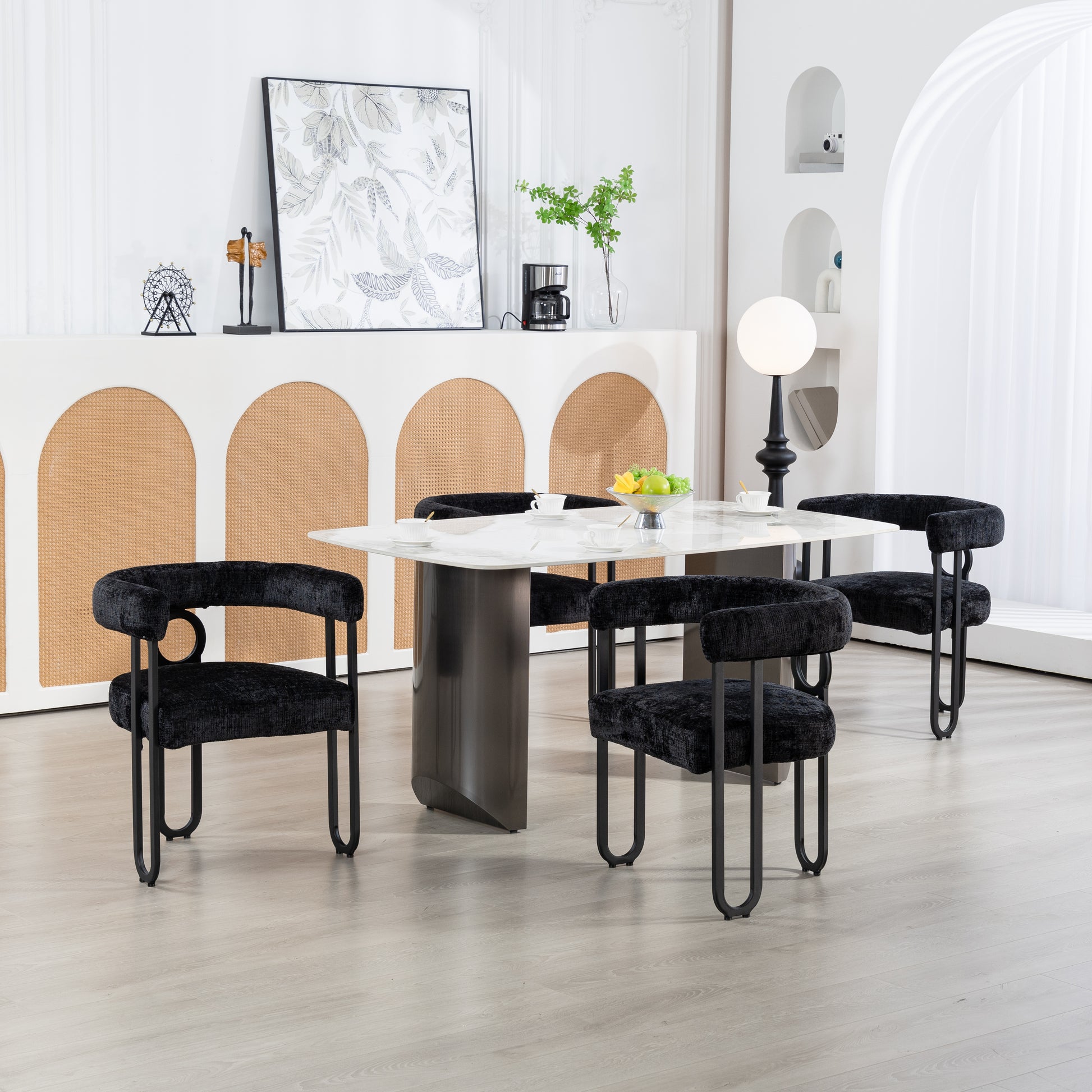 Coolmore Contemporary Designed Velvet Fabric Upholstered Accent Dining Chair Barrel Side Chairs Kitchen Armchair For Living Room Set Of 2 Black Chenille Black Dining Room Foam Chenille