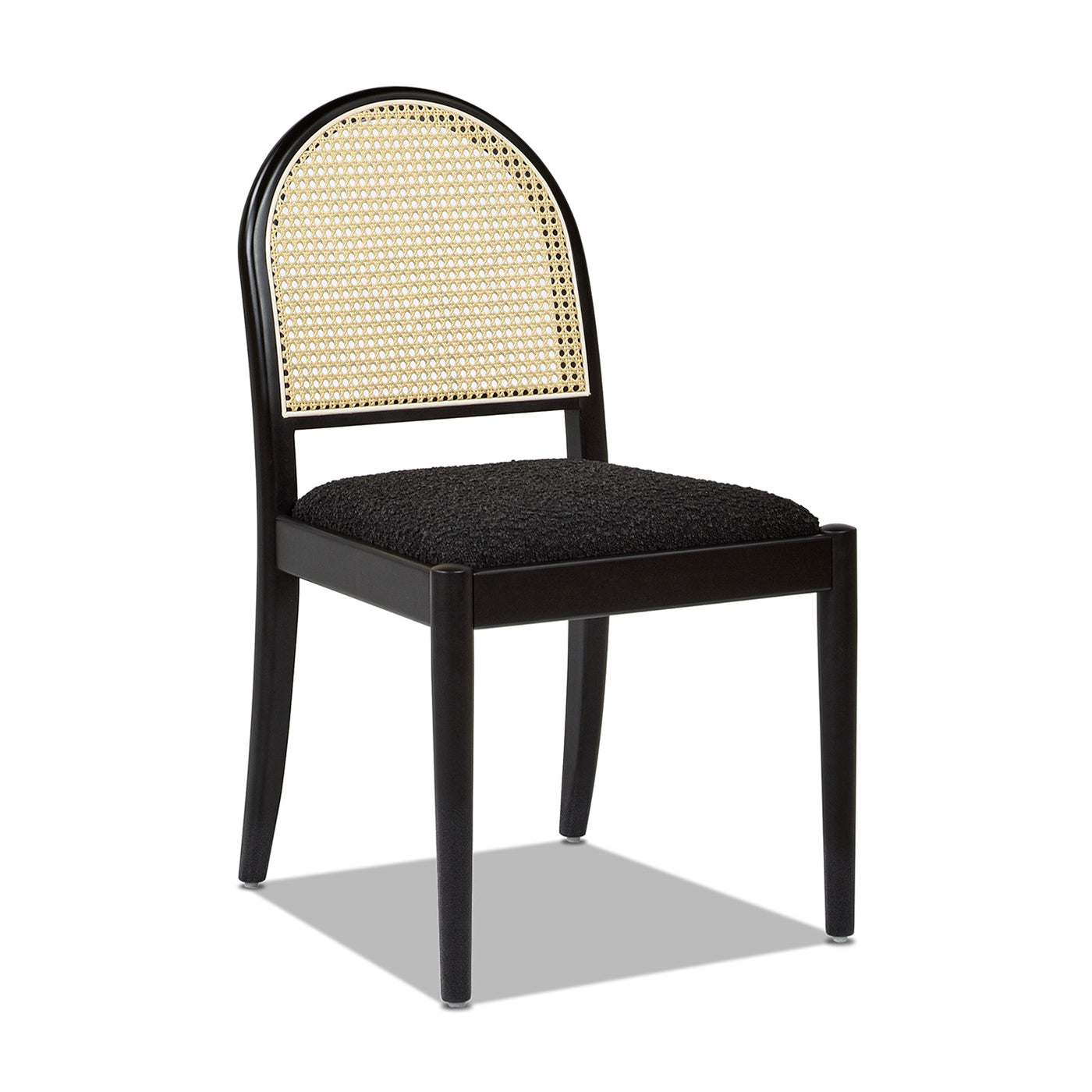 Panama 18.5" Curved Resin Cane Rattan Side Dining Chair, Set Of 2, Ebony Black Boucle Black Foam Wood Fabric Rattan