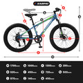 S24109 Elecony 24 Inch Fat Tire Bike Adult Youth Full Shimano 7 Speeds Mountain Bike, Dual Disc Brake, High Carbon Steel Frame, Front Suspension, Mountain Trail Bike, Urban Commuter City Bicycle