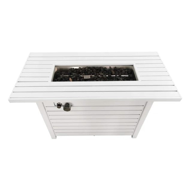 24" H Propane Natural Gas Outdoor Steel Fire Pit Table With Lid White Garden & Outdoor Modern Stone Steel