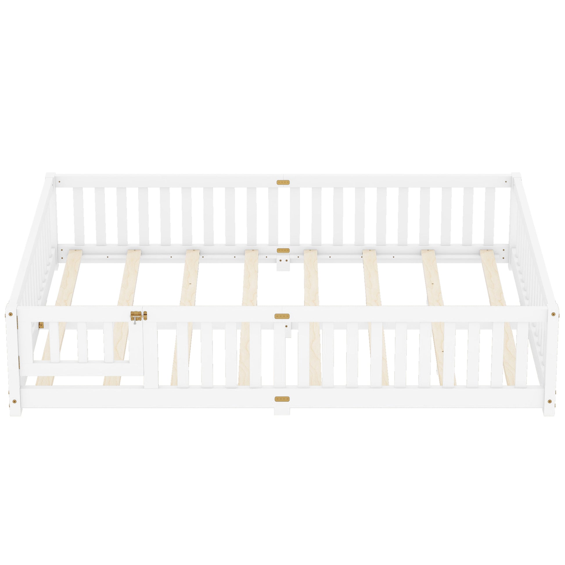 Queen Size Bed Floor Bed With Safety Guardrails And Door For Kids, White Expect Arrival Date 2024.7.26 , Old Sku W158090696 Queen White Pine