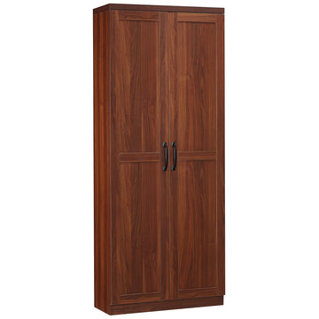 Homcom 63" 2 Door Kitchen Pantry, Freestanding Storage Cabinet With 5 Tier Shelving And 2 Adjustable Shelves For Dining Room, Brown Brown Particle Board