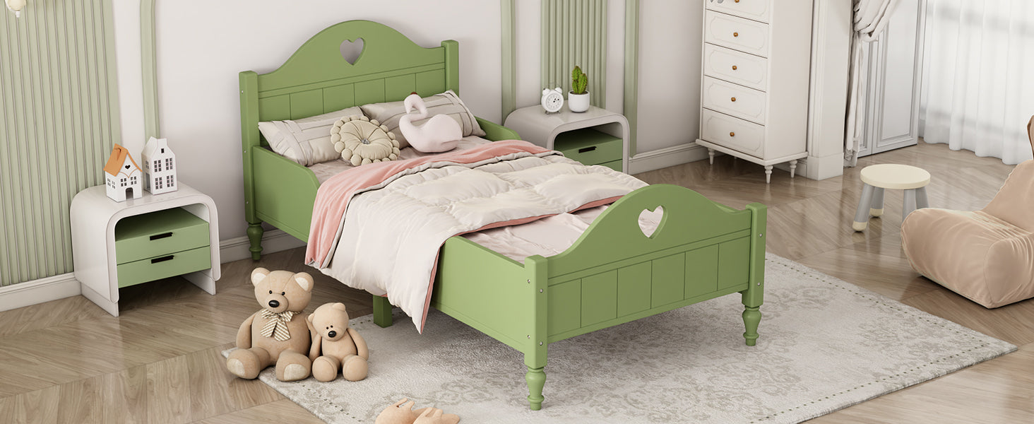 Girl'S Beautiful Princess Bed Macaron Twin Size Toddler Bed With Side Safety Rails And Headboard And Footboard, Oliver Green Olive Green Solid Wood Mdf