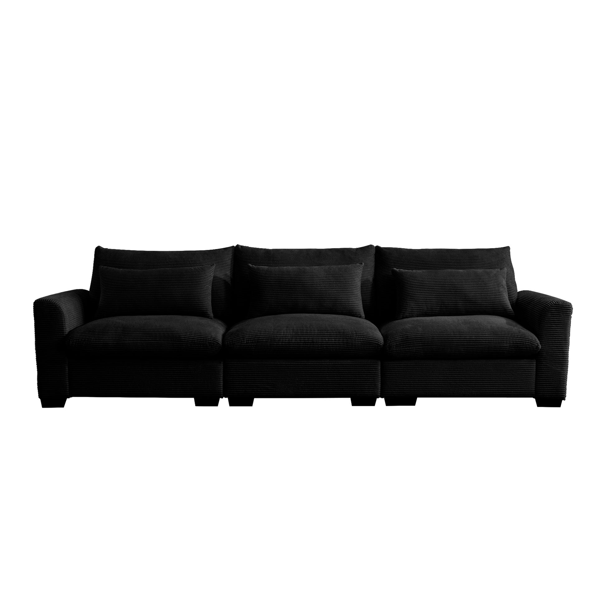 3 Seater Deep Seat Couches For Living Room, Wide And Deep Seat Comfy Living Roo Sofas With 3 Waist Pillows, Black Corduroy Black Corduroy 3 Seat