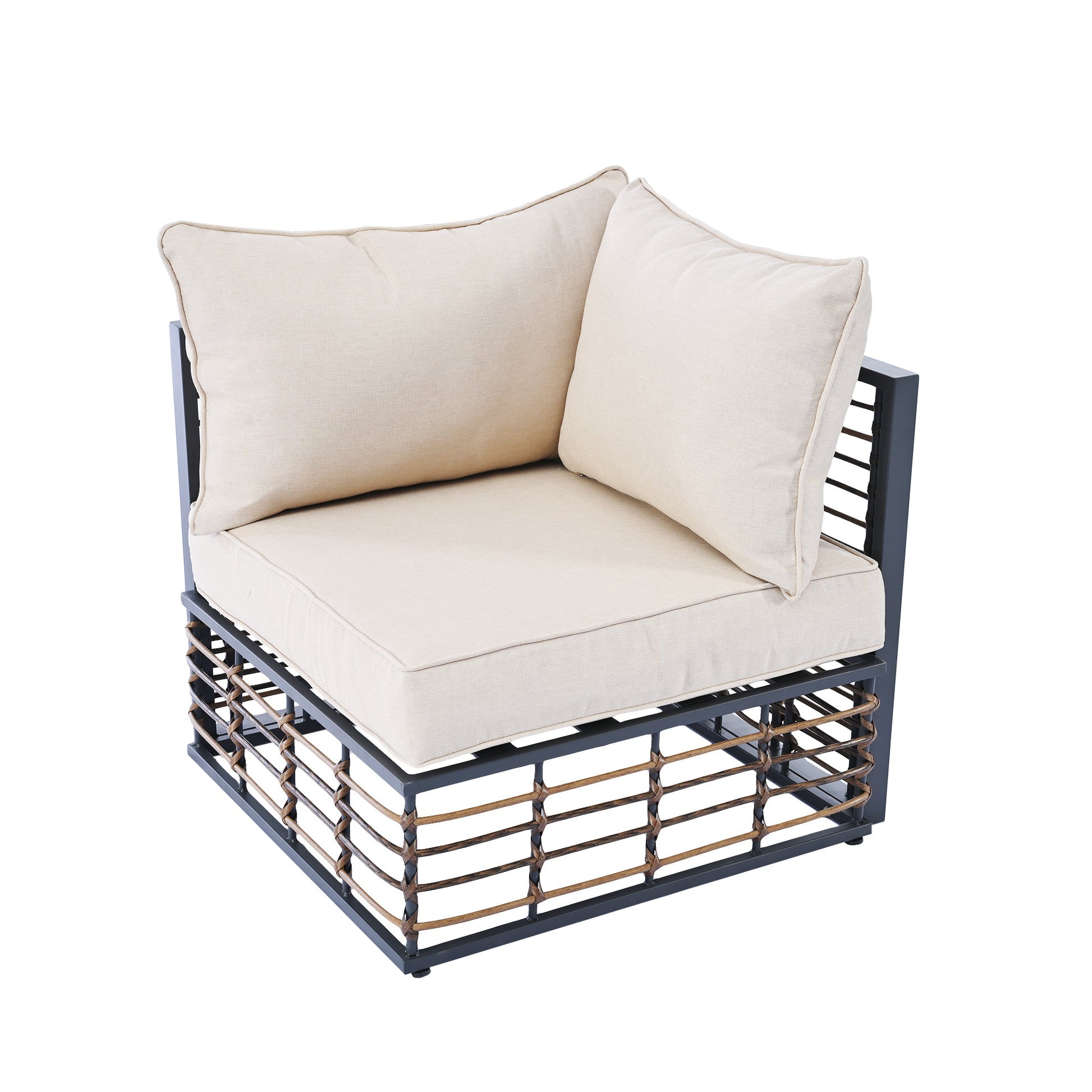 Modern Minimalist 7 Piece Metal Patio Sectional Sofa Set, All Weather Garden Conversational Furniture Set With Thick Cushions And Coffee Table For Indoor Outdoor, Gray Yes Deep Seating White Weather