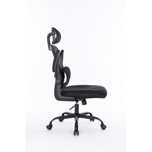 Ergonomic Mesh Office Chair With 3D Adjustable Lumbar Support, High Back Desk Chair With Flip Up Arms, Executive Computer Chair Home Office Task Swivel Rolling Chairs For Adults Cushion Metal Solid Black Office Sponge Dry Clean Round Handle Office Chairs