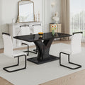 Table And Chair Set, Modern Dining Table, Black Tabletop And Black Mdf Leg Table, Soft And Comfortable Dining Chair, Perfect For Dinner, Meetings, Home And Office Decor Black Mdf