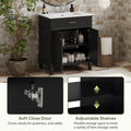30 Inch Bathroom Vanity With Ceramic Basin, Soft Close Door And Adjustable Shelves Black Bathroom Solid Wood Mdf