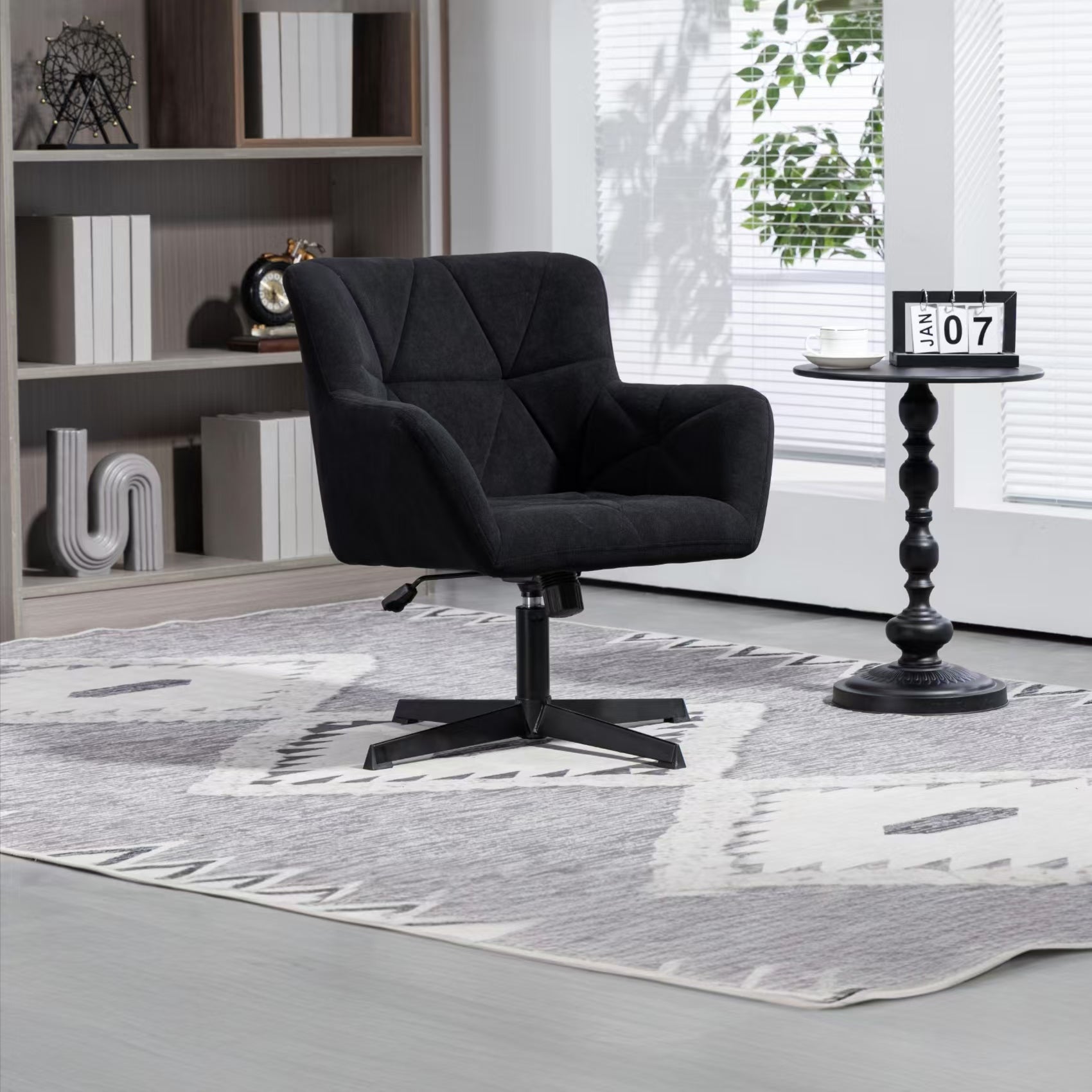 Modern Velvet Desk Chair Swirl Office Chair No Wheels Comfy Computer Task Chair Metal Legs Upholstered Accent Arm Chair For Living Room Bedroom Small Spaces Home Office, Black Black Bedroom Foam Velvet