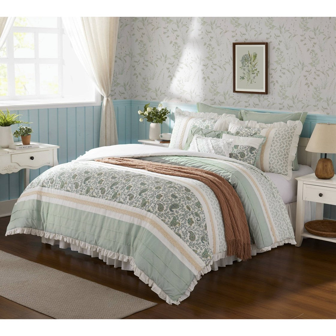 9 Piece Cotton Percale Comforter Set Aqua Cal King California King Aqua Polyester