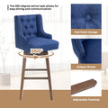 Coolmore Bar Stools Set Of 2 Counter Height Chairs With Footrest For Kitchen, Dining Room And 360 Degree Solid Wood Legs Swivel Bar Stools Set Of 2 Navy Linen Navy Foam Linen