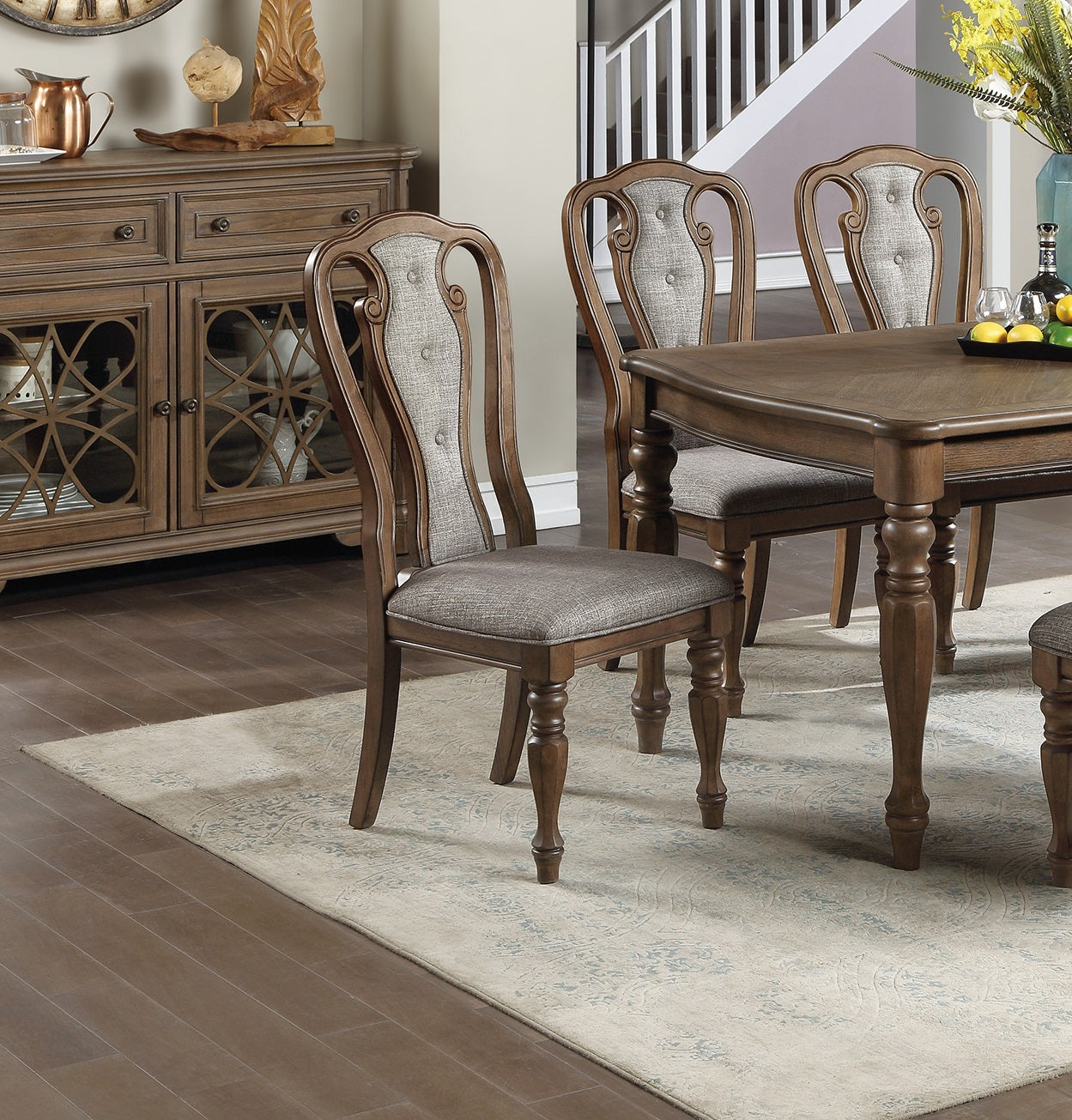 Transitional Style 7Pc Dining Set Dining Table 6Xside Chairs Cushion Seat Ash Oak Finish Kitchen Dining Room Wood Wood Oak Seats 6 Wood Dining Room Contemporary,Modern,Transitional Rubberwood 4 Leg Rectangular Dining Table With Chair Rubber Wood,Solid