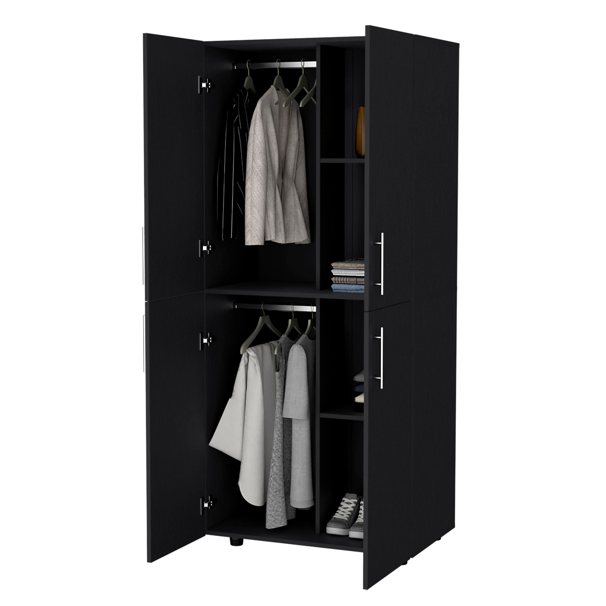 Hazel Armoire In Melamine With 2 Doors4 Shelves And 2 Clothes Hanging Bar Black Bedroom Contemporary Particle Board Melamine