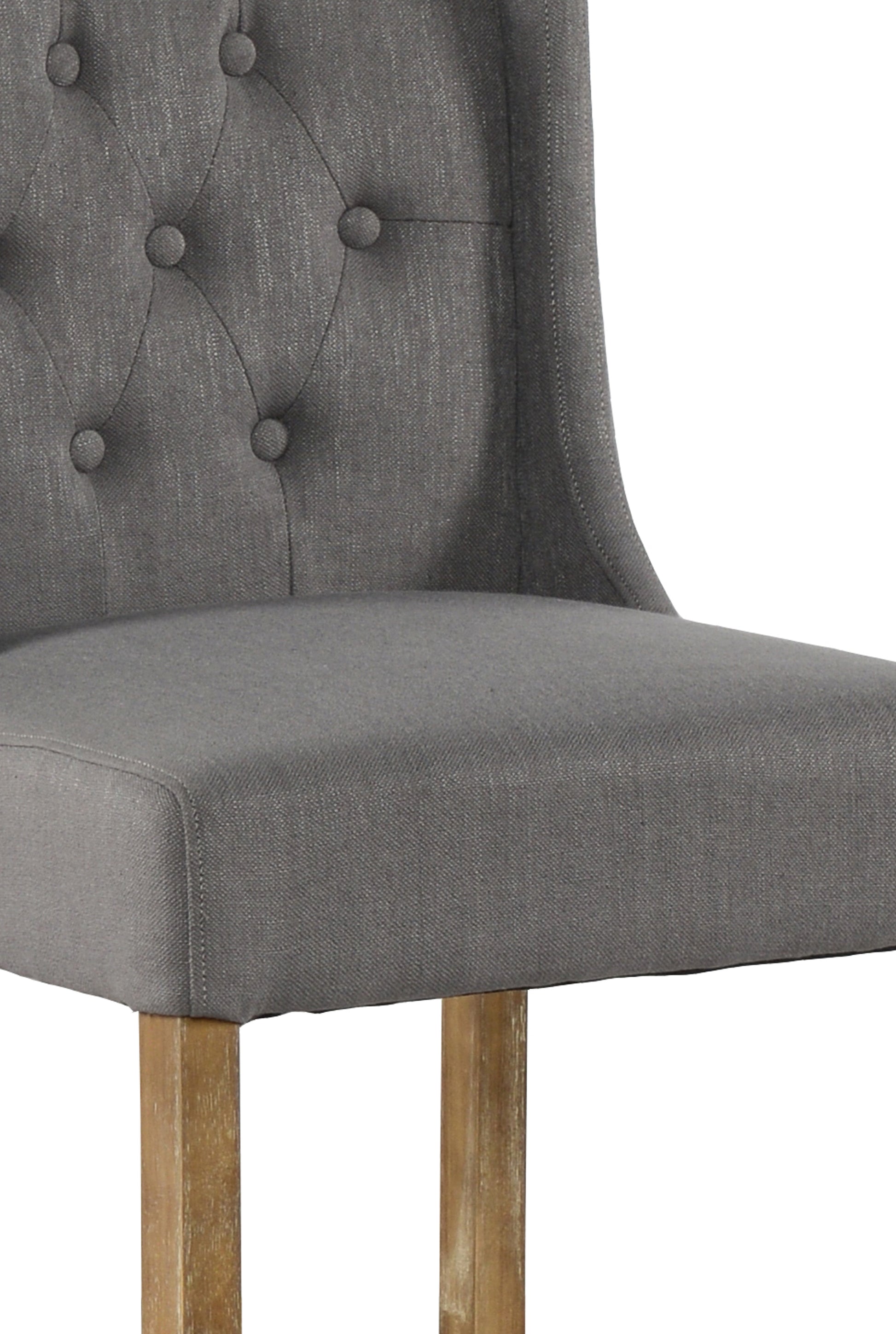 Wooden Barstool With Padded Seat, Button Tufted, Wing Back, Set Of 2, Gray And Brown Grey Wood