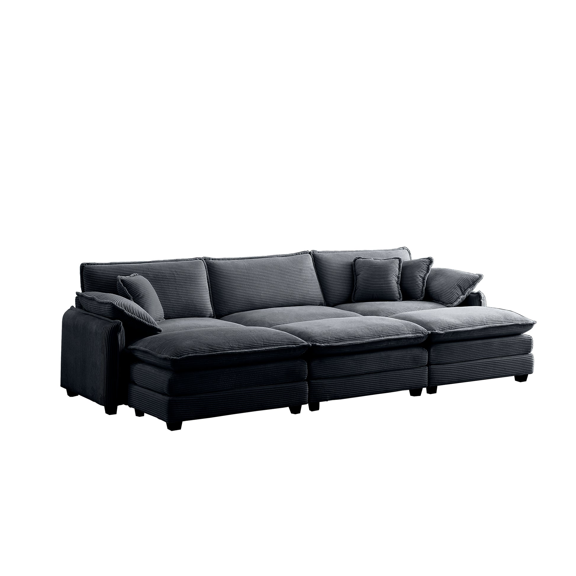 Oversized Modular Cushioned Sofa,With 3 Ottomans To Work As Sleeper Sofa Beds, 3 Seater Sofa With 3 Footstools,Grey Corduroy Fabric Grey Corduroy 3 Seat