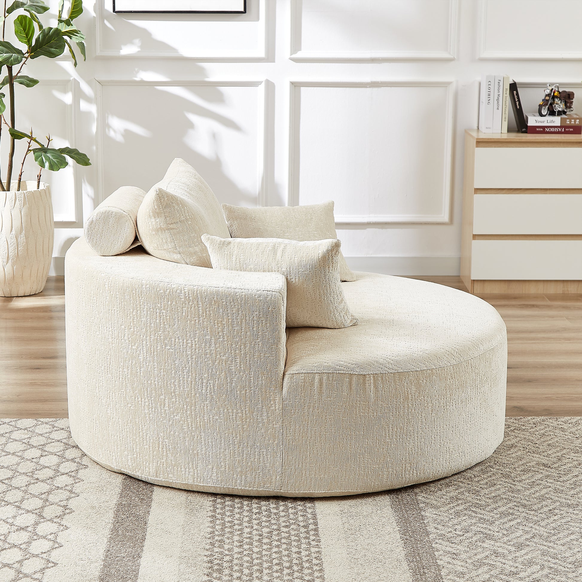 55'L Chenille Sponge Single Sofa,No Assembly Required,Fluffy Modern Sleeper Chair For Living Room, Bedroom, Lounge And Projection Room Not A Swivel Chair. Beige Foam Chenille 1 Seat