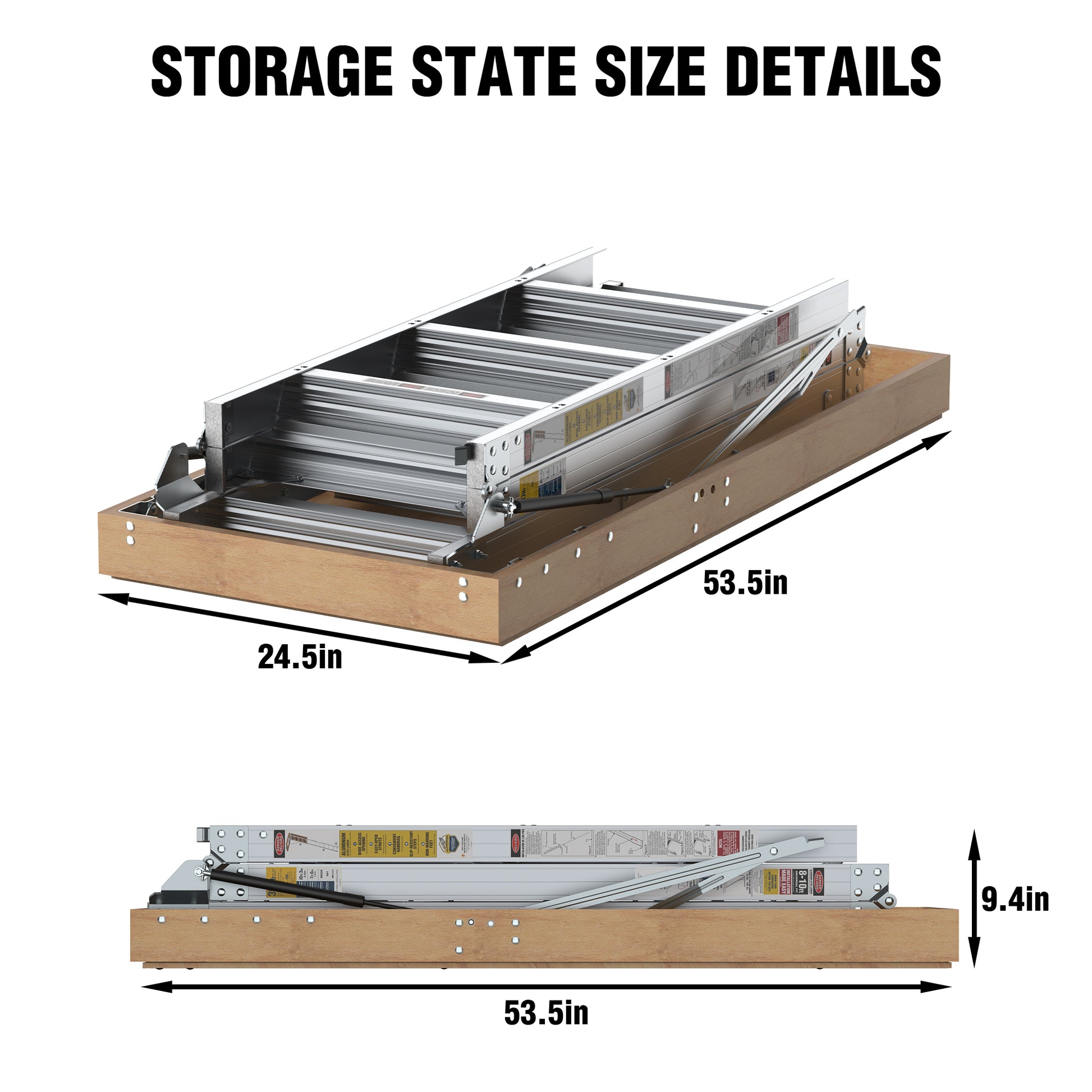 Household Aluminum Attic Ladder 25" X 54" ,375 Lbs Capacity, 7'8" 10'3" Ceiling Height Grey Aluminium Alloy