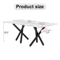 Large Modern Minimalist Rectangular Glass Dining Table, Suitable For 6 8 People, 0.39 Inch Imitation Marble Tabletop And Black Metal Legs, Used For Kitchen, Dining Room, Living Room, Conference Room. White Black Glass