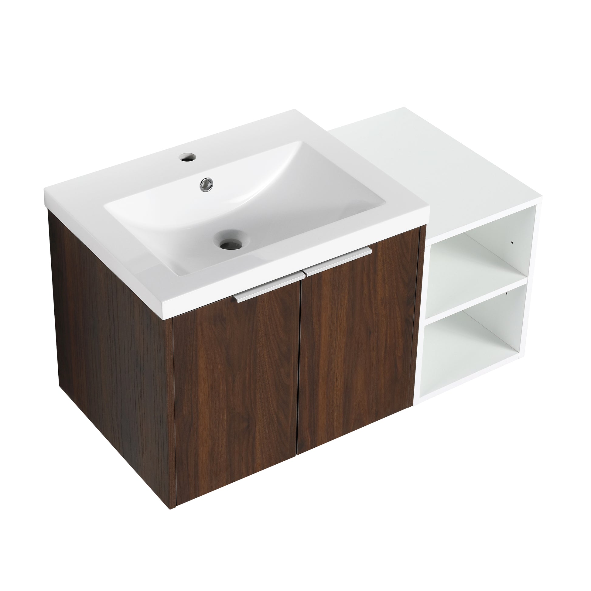 36 Inch Soft Close Doors Bathroom Vanity With Sink, A Small Storage Shelves, 24" And 12" Combination Cabinet, Kd Packing California Walnut 2 1 Bathroom Wall Mounted Modern Plywood