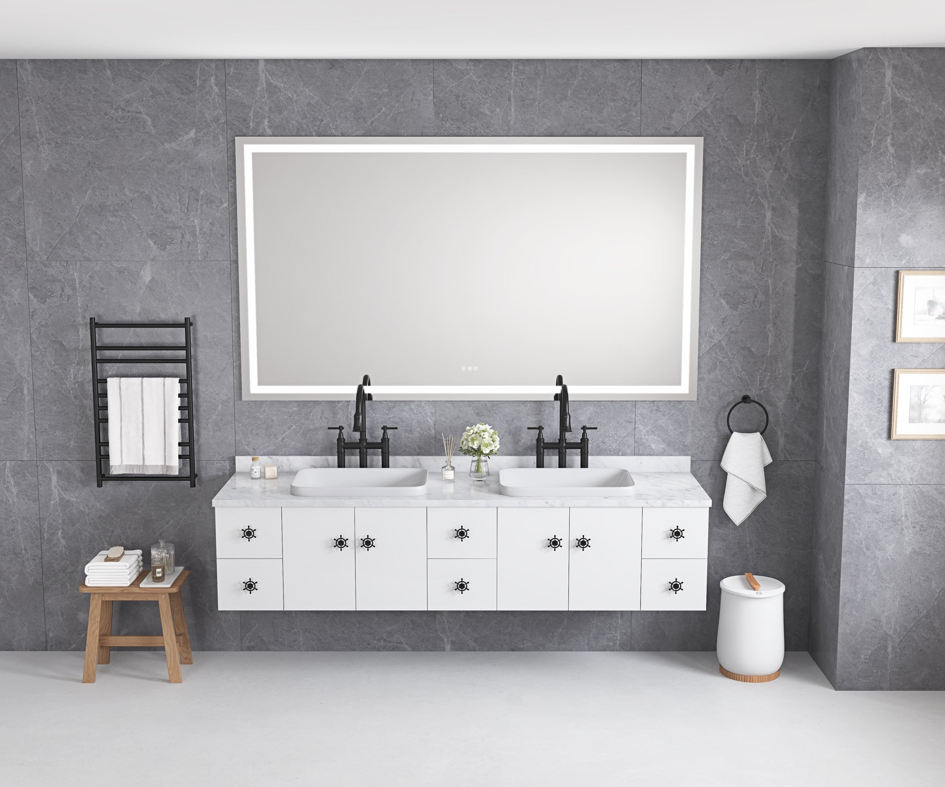 72" X 48" Led Bathroom Mirror With Front And Backlight, Large Dimmable Wall Mirrors With Anti Fog, Memory, 3Colors, Led Vanity Mirror Clear Aluminium