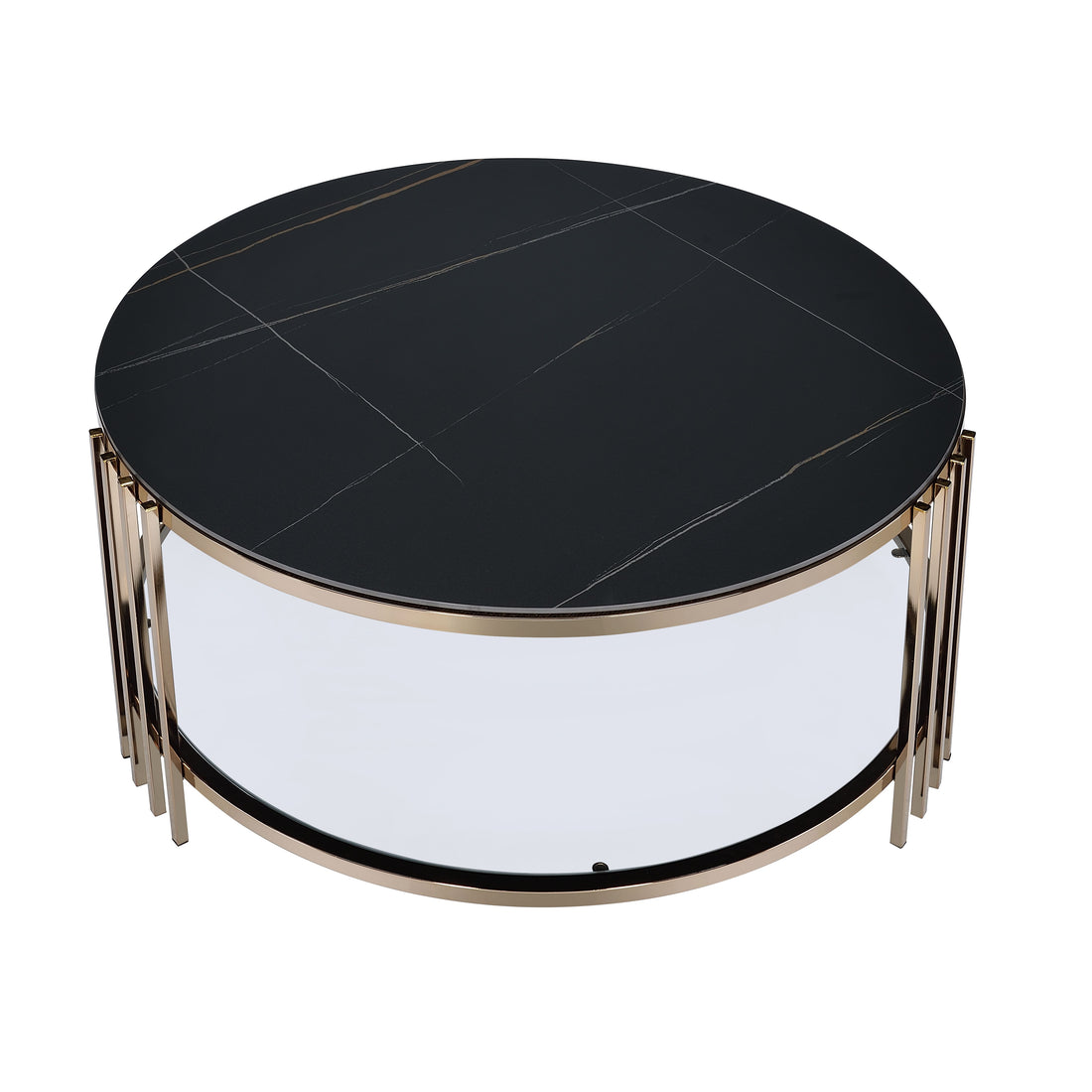 Abisha Coffee Table, Sintered Stone Top & Champagne Finish Lv02815 Black,Champagne Metal Stone