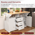 K&K 55.7'' Large Kitchen Island With 2 Drop Leaf, Rolling Kitchen Cart On 5 Wheels With Power Outlet, Folding Storage Dining Table With Spice & Towel Rack3 Drawers, For Kitchen, Dining Room,White White White Kitchen Classic,Farmhouse,Luxury,Modern