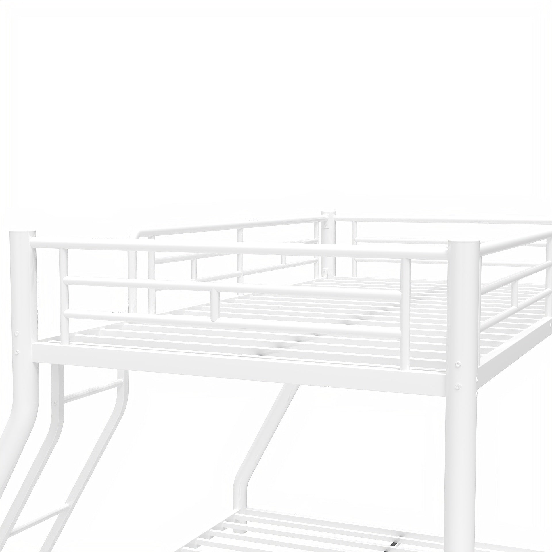 Metal Bunk Bed Twin Over Full Size With Removable Stairs, Heavy Duty Sturdy Frame With 12" Under Bed Storage For Teen & Adults, Teens, No Box Spring Needed, White Box Spring Not Required Full White Metal Bedroom Metal