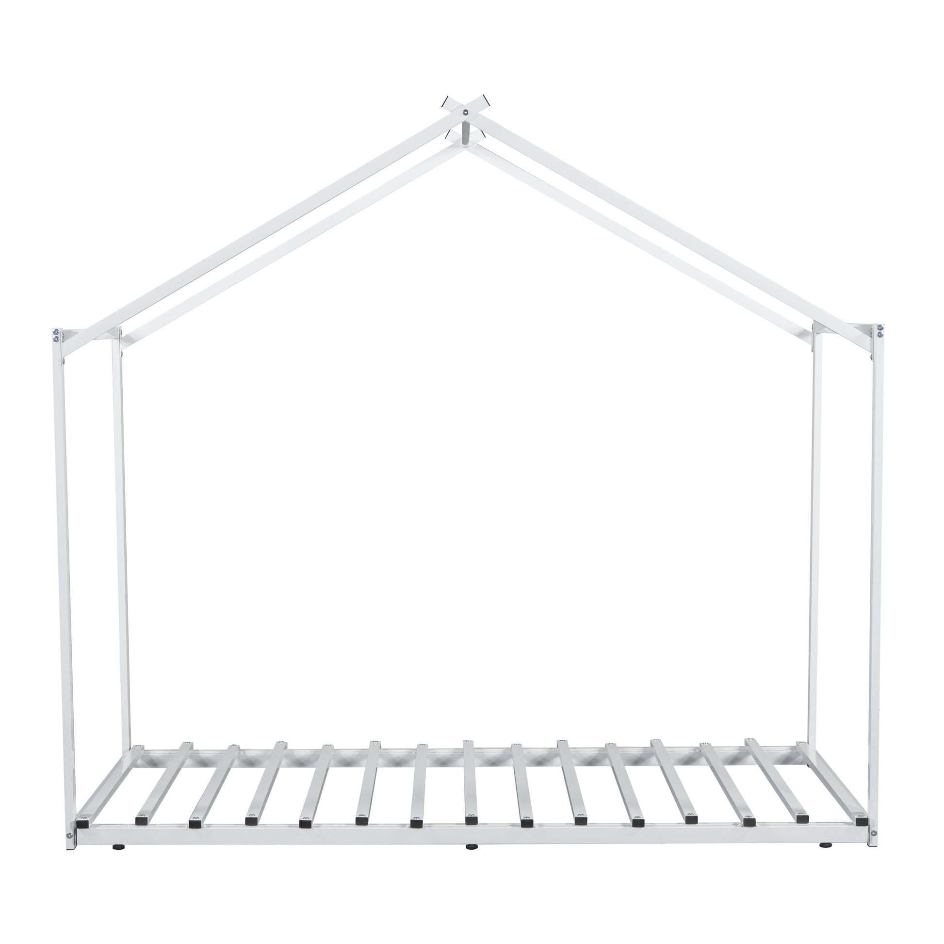 Metal Twin Size House Platform Bed With Trundle, White Box Spring Not Required Twin White Metal Bed Frame Metal