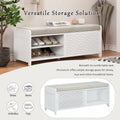 Distressed Shutter Storage Bench With Acacia Veneer For Retro Charm For Living Room, Entryway White White Mdf