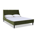 Aspen Vertical Tufted Modern Headboard Platform Bed Set, Queen, Olive Green Performance Velvet Box Spring Not Required Queen Olive Green Wood Foam Velvet Velvet