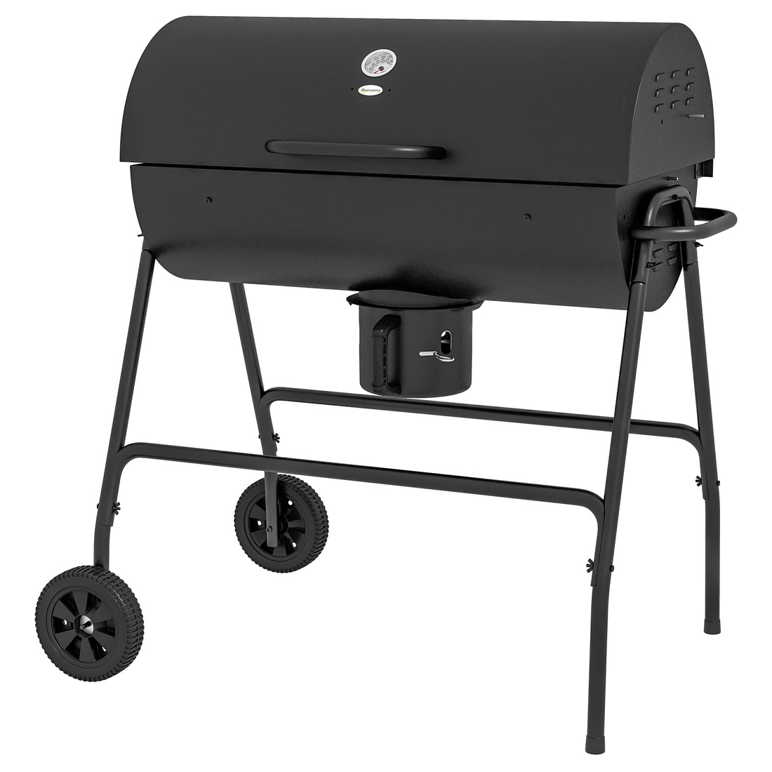 Outsunny Barrel Charcoal Bbq Grill With 420 Sq.In. Cooking Area, Outdoor Barbecue With Wheels, Ash Catcher And Built In Thermometer For Patio Picnic, Backyard Party, Black Black Steel